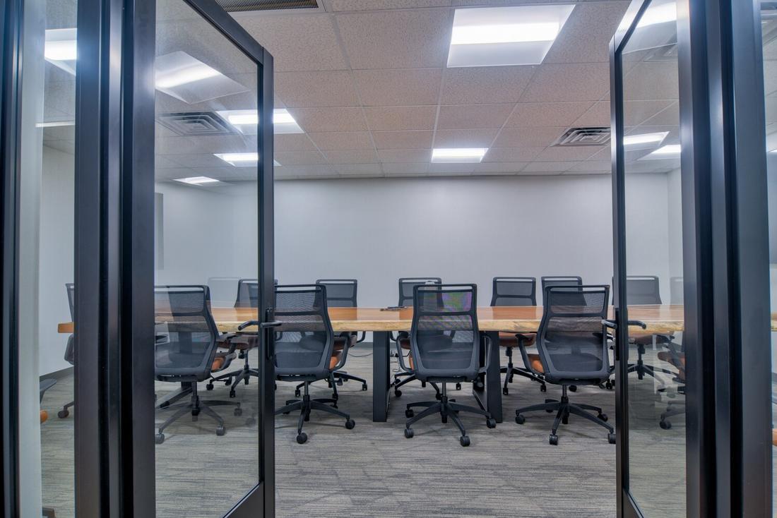 Classroom through glass doors